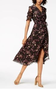 KENSIE Womens Black Floral Kimono Sleeve V Neck